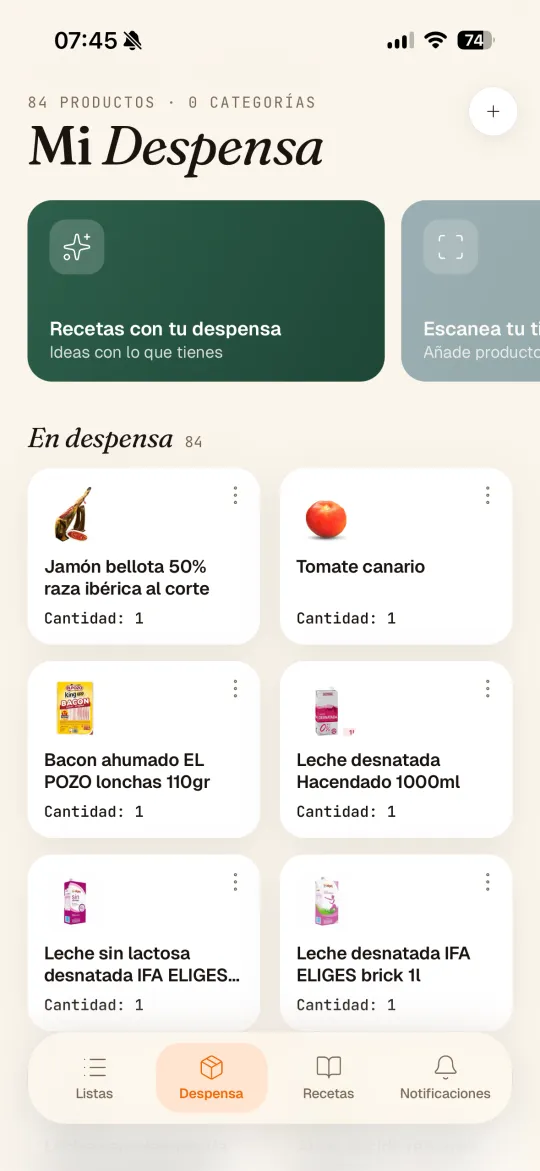 Despensa digital con los productos de casa y sus fechas de caducidad