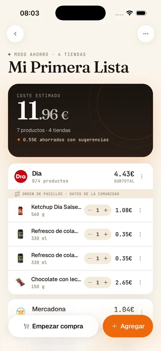 Detalle de un producto con una sugerencia inteligente de cambio a una alternativa más barata