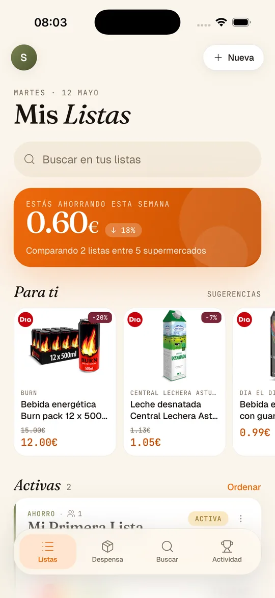 Vista previa de Super-Cocina, recetas con lo que ya tienes en la despensa, dentro de la app Super-Lista