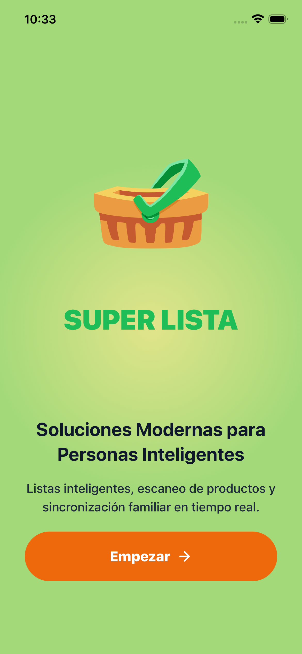 Pantalla de bienvenida